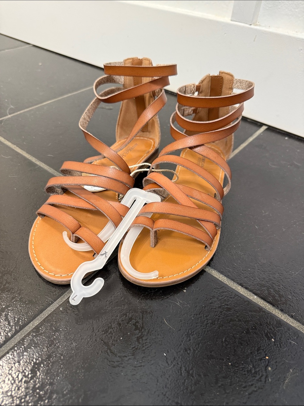 AMERICAN EAGLE Strappy Tan Wrap-Ankle Sandals for Women